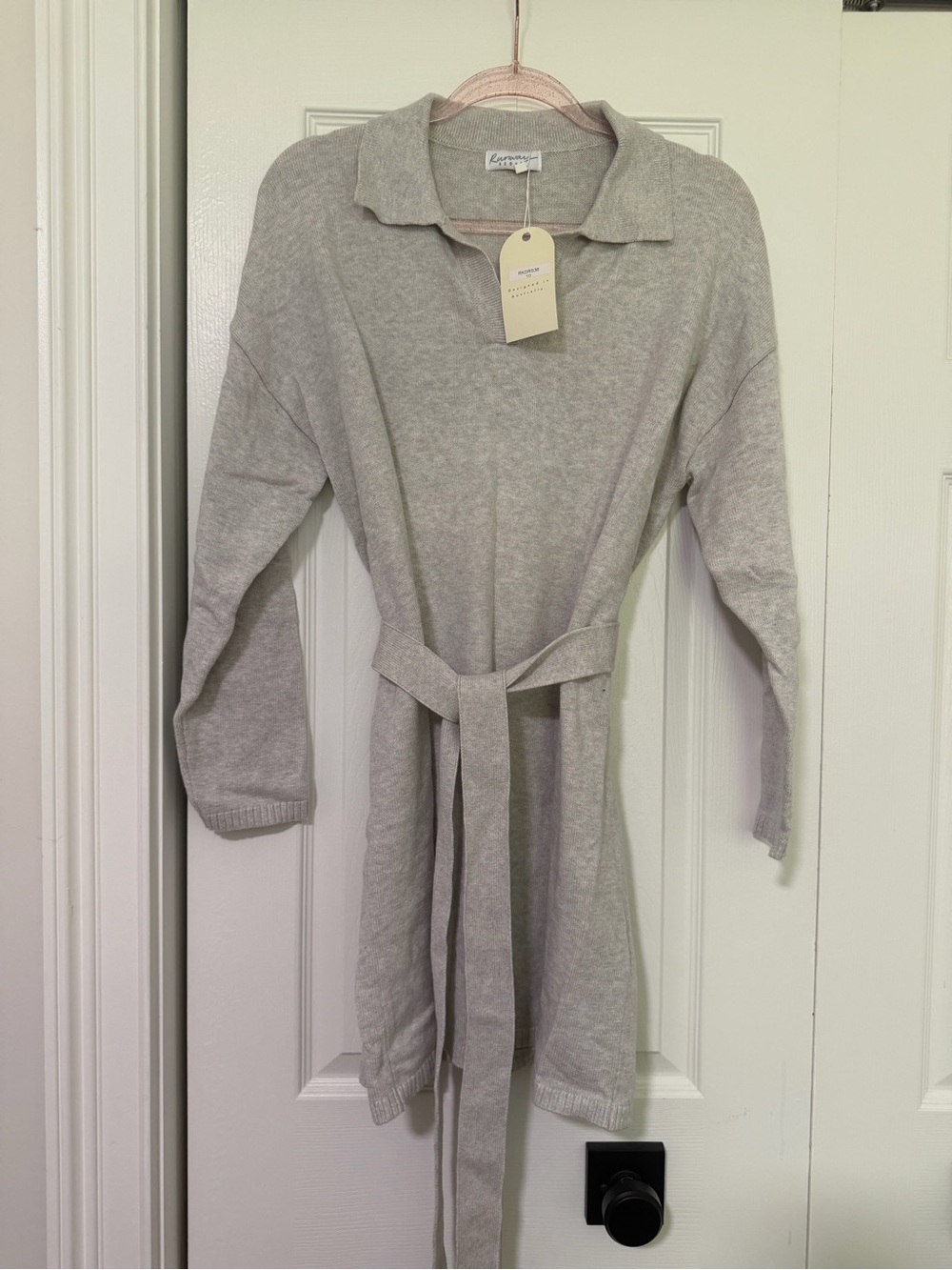Runaway Collared Belted Mini Dress in Light Gray